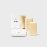 Stoneware Soap Dish + Bar Soap 3-Pack