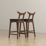 Dorane Solid Wood Frame Black Pu Leather Upholstered Bar Stool - Set of 2