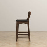 Dorane Solid Wood Frame Black Pu Leather Upholstered Bar Stool - Set of 2