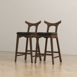 Dorane Solid Wood Frame Black Pu Leather Upholstered Bar Stool - Set of 2