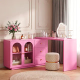 Extendable Vanity Desk 3 Drawer, 1 Door & 2 Door, Pink