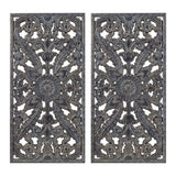 Antique Carved Wooden Boho Wall Art Decor, Dark