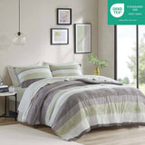 Stripe Modern Comforter Set with Bed Sheets, Green/Grey