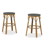 PURPLE LEAF Patio French Round Counter Stool Set of 2 Rattan Backless Stackable Barstools Aluminum Frame Footrest with Woven Wicker for Outdoor Kitchen Yard