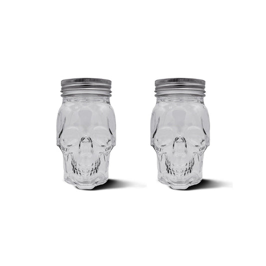 Skull Mason Jar with Lid, 4-Piece Set (2 skull Mason Jars & 2 Lids) 16oz, Clear