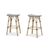 PURPLE LEAF Outdoor Bar Stools Set of 2 Backless Rattan Barstools with Saddle Seat and Footrest All Weather Aluminum Bar Chairs for Patio Kitchen Island Pool Balcony