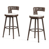 PURPLE LEAF Outdoor Swivel Bar Stools Set of 2 Metal Modern Rattan Bar Chairs with Backrest Aluminum Woven Barstools with Cushions