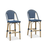 PURPLE LEAF Patio French Counter Stool Set of 2 Outdoor Backrest Barstools Aluminum Frame Woven Rattan for Indoor Kitchen Garden Balcony Restaurant