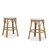 PURPLE LEAF Patio French Round Counter Stool Set of 2 Rattan Backless Stackable Barstools Aluminum Frame Footrest with Woven Wicker for Outdoor Kitchen Yard
