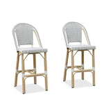 PURPLE LEAF Patio French Counter Stool Set of 2 Outdoor Backrest Barstools Aluminum Frame Woven Rattan for Indoor Kitchen Garden Balcony Restaurant