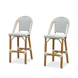 PURPLE LEAF Patio French Counter Stool Set of 2 Outdoor Backrest Barstools Aluminum Frame Woven Rattan for Indoor Kitchen Garden Balcony Restaurant