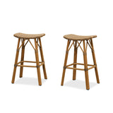 PURPLE LEAF Outdoor Bar Stools Set of 2 Backless Rattan Barstools with Saddle Seat and Footrest All Weather Aluminum Bar Chairs for Patio Kitchen Island Pool Balcony