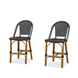 PURPLE LEAF Patio French Counter Stool Set of 2 Outdoor Backrest Barstools Aluminum Frame Woven Rattan for Indoor Kitchen Garden Balcony Restaurant