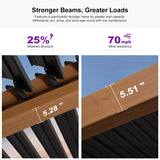 PURPLE LEAF Caesar Louvered Pergola Outdoor Wood Grain Frame Gray Roof Aluminum Pergola with Adjustable Roof Patio Hardtop Gazebo for Backyard Garden