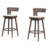 PURPLE LEAF Outdoor Swivel Bar Stools Set of 2 Metal Modern Rattan Bar Chairs with Backrest Aluminum Woven Barstools with Cushions