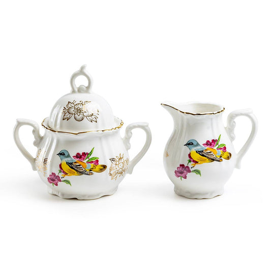 Grace Teaware Spring Flowers Bird Mini Sugar & Creamer