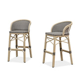 PURPLE LEAF Outdoor Bar Stools Set of 2 Rattan Patio Tall Bar Chairs Aluminum Frame with Back Barstools for Kitchen Garden Backyard Bistros Restaurant