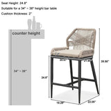 PURPLE LEAF Bar Stools Set of 4 Outdoor Aluminum Barstools with Back Modern Wicker Rattan Boho Garden Pool Patio Bar Chairs