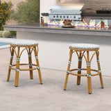 PURPLE LEAF Patio French Round Counter Stool Set of 2 Rattan Backless Stackable Barstools Aluminum Frame Footrest with Woven Wicker for Outdoor Kitchen Yard