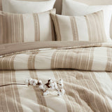 3-pieces Stripes Down Cotton Oversized Comforter Set, Tan