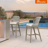 PURPLE LEAF Patio Sunbrella Bar Stools Set of 2 Rattan Bar Aluminum Bar Stool Outdoor Barstools with Back and Cushion for Garden Kitchen Island