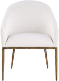 Ferro - Linen Textured Performance Fabric Upholstered Dining Arm Chair - Cream / Brushed Gold