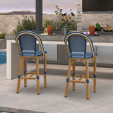 PURPLE LEAF Patio French Counter Stool Set of 2 Outdoor Backrest Barstools Aluminum Frame Woven Rattan for Indoor Kitchen Garden Balcony Restaurant