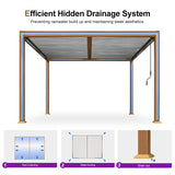 PURPLE LEAF Caesar Louvered Pergola Outdoor Wood Grain Frame Gray Roof Aluminum Pergola with Adjustable Roof Patio Hardtop Gazebo for Backyard Garden