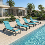 PURPLE LEAF Outdoor Lounge Chair Patio Chaise Pool Lounger Aluminum Frame with Side Table and Wheels for Outside Sunbathing Tanning Recliner Including Pillows