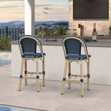 PURPLE LEAF Patio French Counter Stool Set of 2 Outdoor Backrest Barstools Aluminum Frame Woven Rattan for Indoor Kitchen Garden Balcony Restaurant