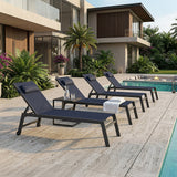 PURPLE LEAF Outdoor Lounge Chair Patio Chaise Pool Lounger Aluminum Frame with Side Table and Wheels for Outside Sunbathing Tanning Recliner Including Pillows