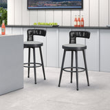 PURPLE LEAF Outdoor Swivel Bar Stools Set of 2 Metal Modern Rattan Bar Chairs with Backrest Aluminum Woven Barstools with Cushions