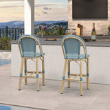 PURPLE LEAF Patio French Counter Stool Set of 2 Outdoor Backrest Barstools Aluminum Frame Woven Rattan for Indoor Kitchen Garden Balcony Restaurant