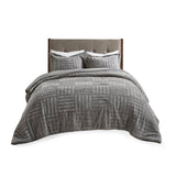 3-Piece Faux Faur Checkbord Comforter Set, Grey
