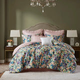 8 Piece Abstract Floral Reversible Comforter Set, Multicolor