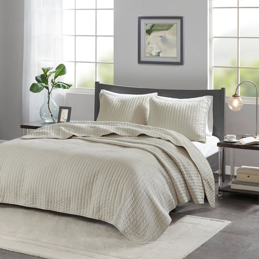 Cream Solid Farmhouse Reversible Quilt Set