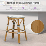 PURPLE LEAF Patio French Round Counter Stool Set of 2 Rattan Backless Stackable Barstools Aluminum Frame Footrest with Woven Wicker for Outdoor Kitchen Yard