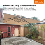 PURPLE LEAF SUNBRELLA Cantilever Umbrella Grey Aluminum Patio Umbrella