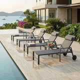 PURPLE LEAF Outdoor Lounge Chair Patio Chaise Pool Lounger Aluminum Frame with Side Table and Wheels for Outside Sunbathing Tanning Recliner Including Pillows
