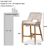 PURPLE LEAF Outdoor Bar Stools Wicker Rattan Bar Stools with Back Aluminum Outside Garden Patio Bar Chairs