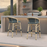 PURPLE LEAF Outdoor Bar Stools Set of 2 Rattan Patio Tall Bar Chairs Aluminum Frame with Back Barstools for Kitchen Garden Backyard Bistros Restaurant