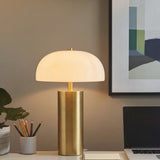 Textured Ceramic Table Lamp with Dome Glass Shade, Gold