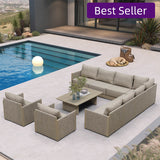 PURPLE LEAF Sanori L-Shaped Patio Couch Set Modular Sofa with Beige Cushions and Ottoman for Backyard