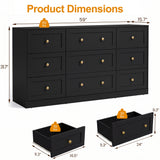 9-Drawer Dresser with Gold Knobs, 4 Colors
