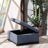 Storage Ottoman Button Tufted Square Accent Stool, Blue