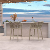 PURPLE LEAF Outdoor Bar Stools Set of 2 for Overweight Wicker Rattan Patio Barstools Woven Modern Bar Chairs with Backrest and Cushions for Garden Outside