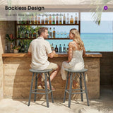 PURPLE LEAF Outdoor Bar Stools Set of 2 Backless Rattan Barstools with Saddle Seat and Footrest All Weather Aluminum Bar Chairs for Patio Kitchen Island Pool Balcony