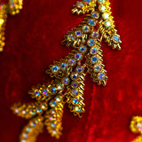4" Red Gold Jewel Velvet Ball Ornament Set Of 6