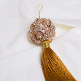 2" Gold Pearl Ball Ornament with Tassel Set Of 6