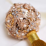2" Gold Pearl Ball Ornament with Tassel Set Of 6
